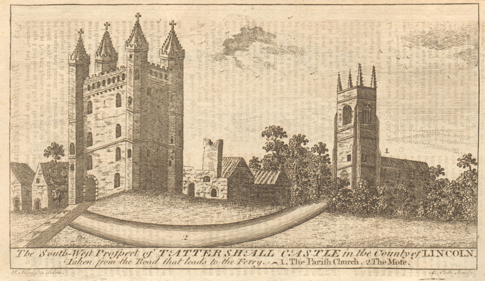 South west prospect of Tattershall Castle & Collegiate Church, Lincolnshire 1759